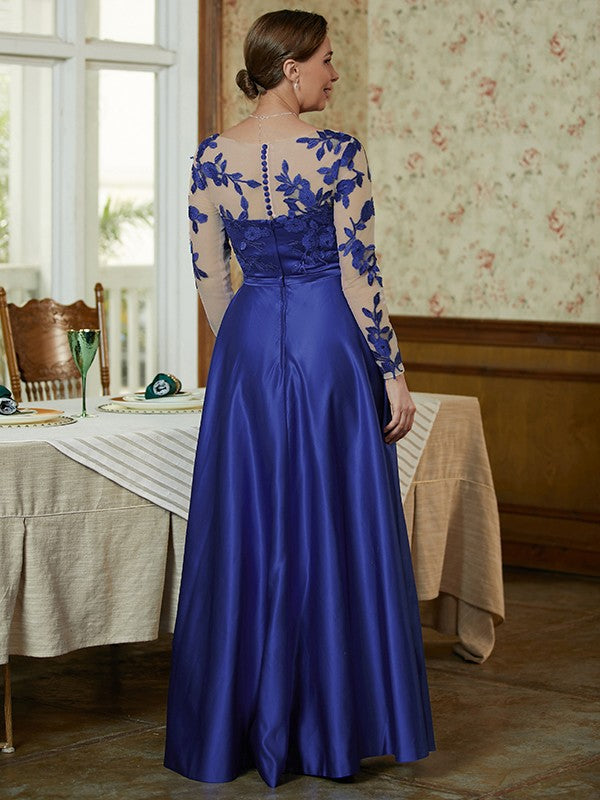 Julia A-Line/Princess Satin Applique V-neck Long Sleeves Floor-Length Mother of the Bride Dresses HPP0020358