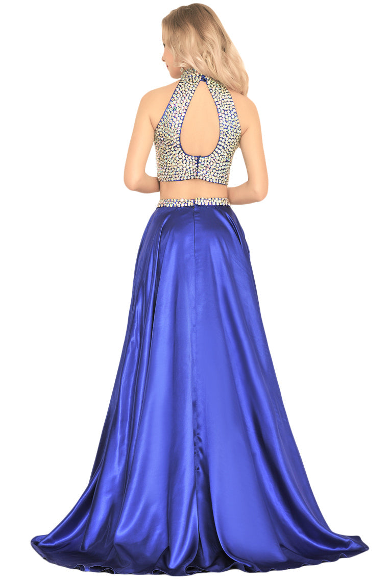 2024 Prom Dresses A Line Two Pieces With Rhinestones Stretch Satin