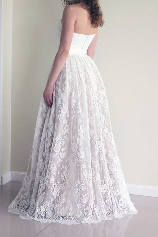 2024 Lace Wedding Dresses Sweetheart With Sash Floor Length Covered Button