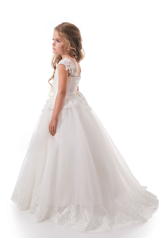 2024 Scoop A Line Tulle With Applique And Sash Sweep Train Flower Girl Dresses