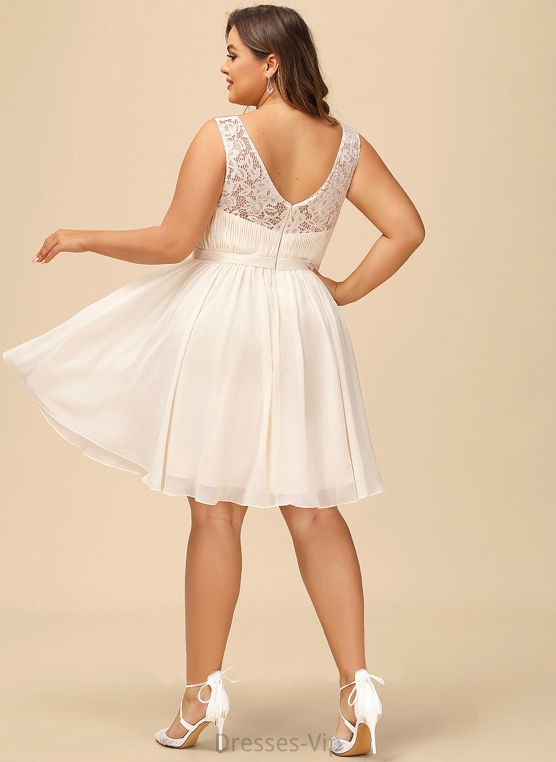 A-Line Ruffle Lace Dress Cocktail With Marian Knee-Length V-neck Cocktail Dresses Chiffon