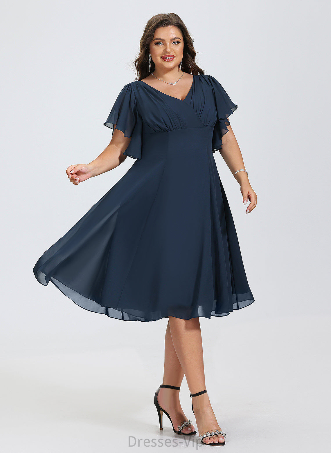 Knee-Length A-Line V-neck Cocktail Dresses June Chiffon Cocktail Dress