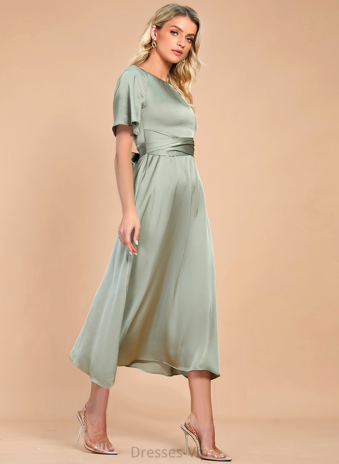 Jazlyn Cocktail Dresses Cocktail Tea-Length A-Line Satin Dress