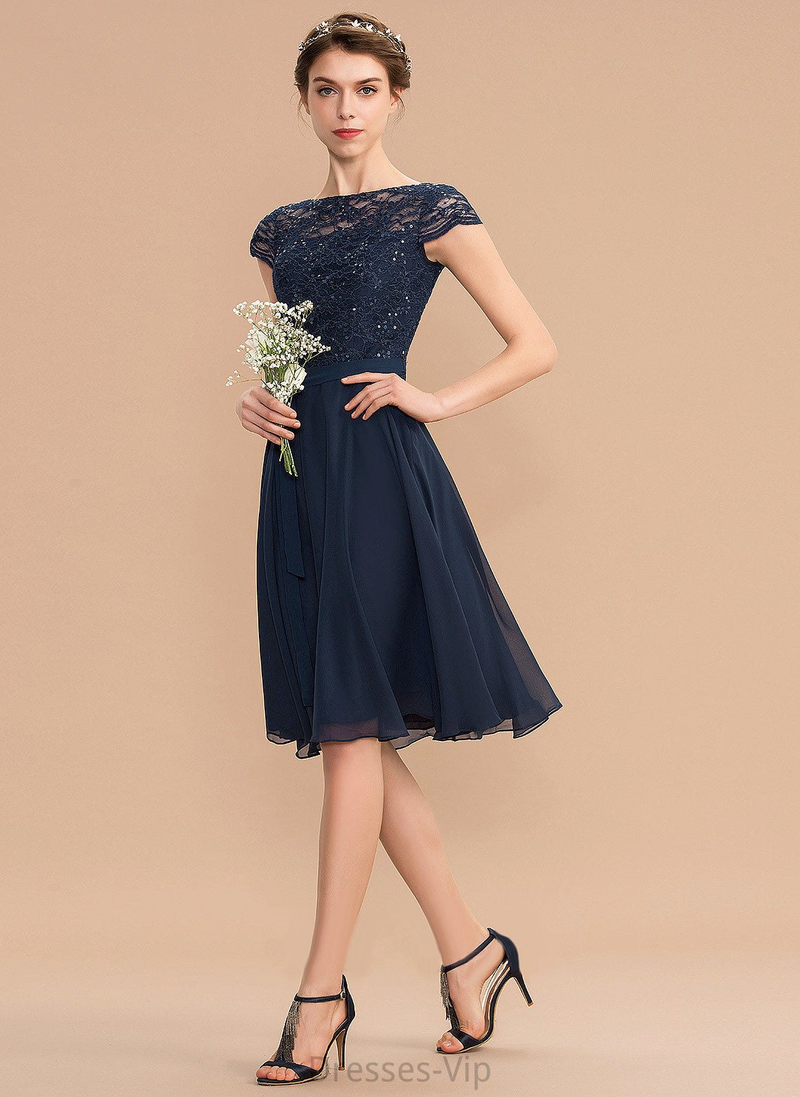 With A-Line Dress Knee-Length Neck Mila Homecoming Lace Homecoming Dresses Scoop Bow(s) Chiffon