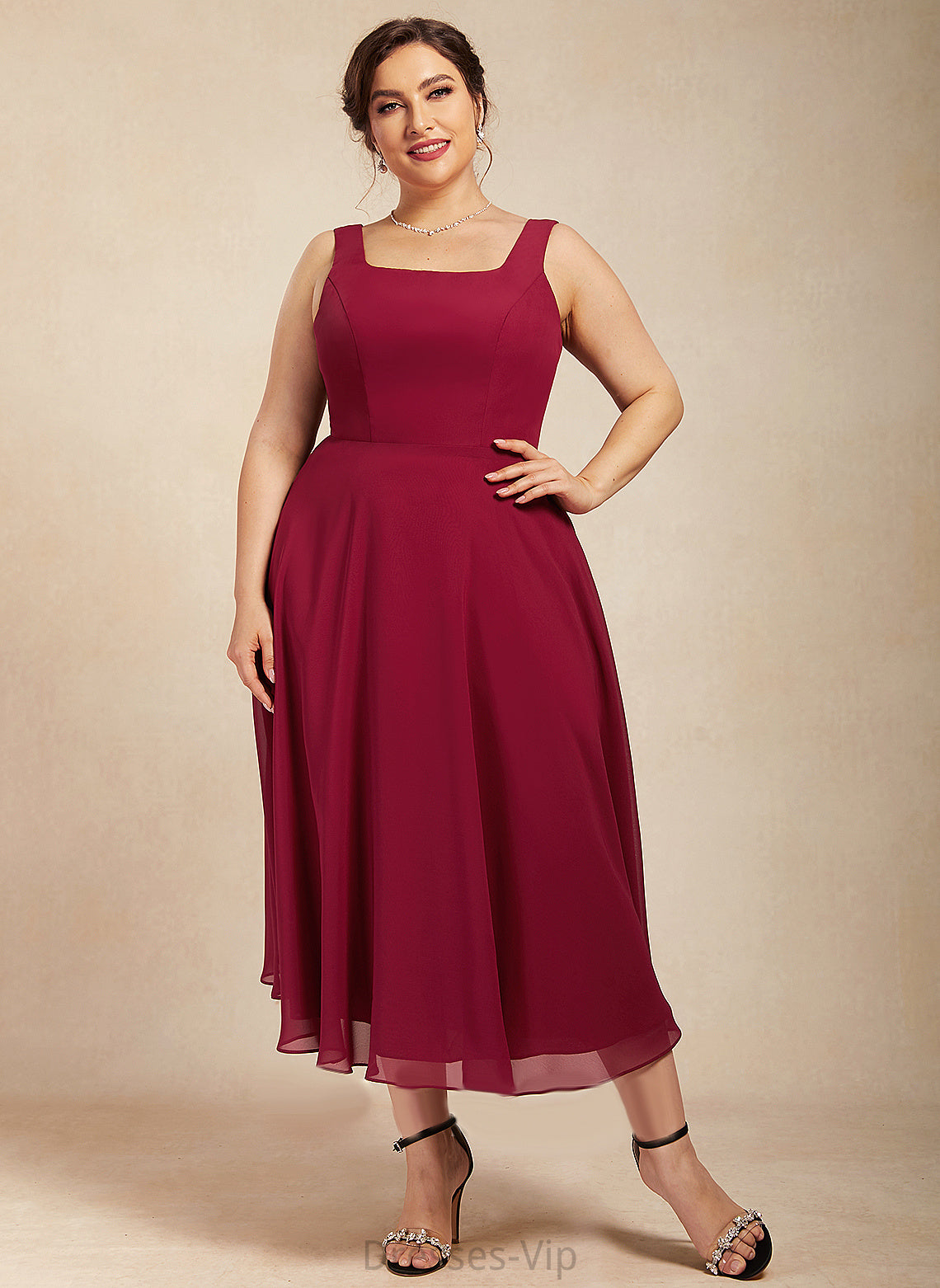 Cocktail Chiffon Cocktail Dresses Tea-Length Dress A-Line Scoop Roberta Neck