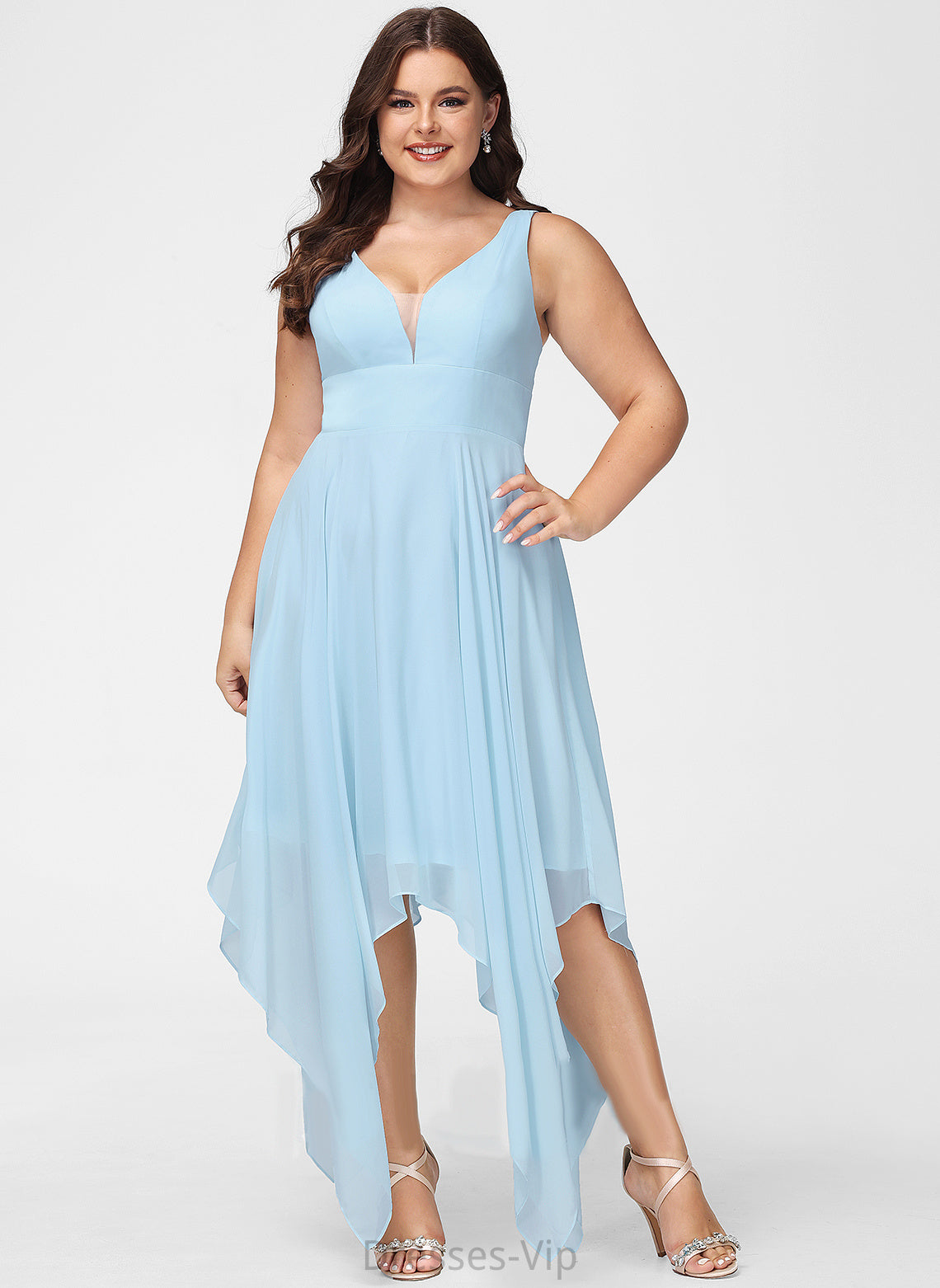 Ruffle With Chiffon Cocktail Dresses Dress Asymmetrical Cocktail Evie A-Line V-neck