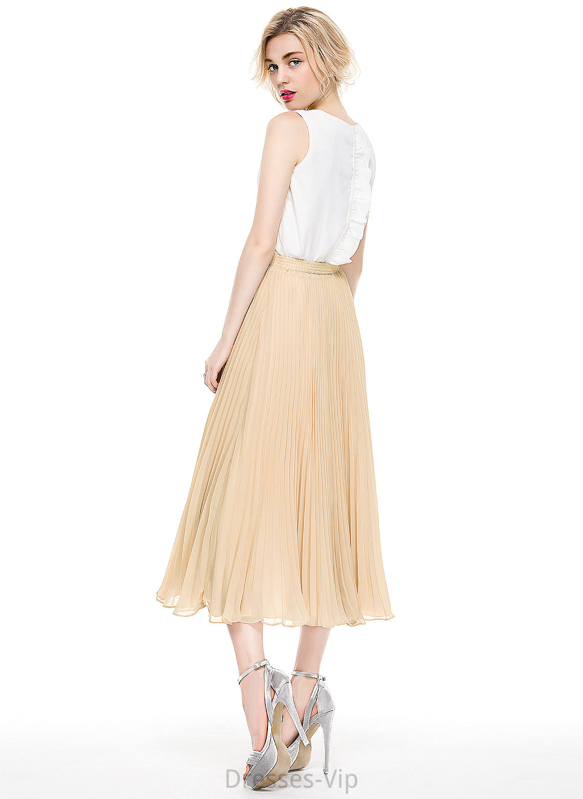 Tea-Length Skirt Cocktail A-Line/Princess With Chiffon Pleated Cocktail Dresses Mckinley