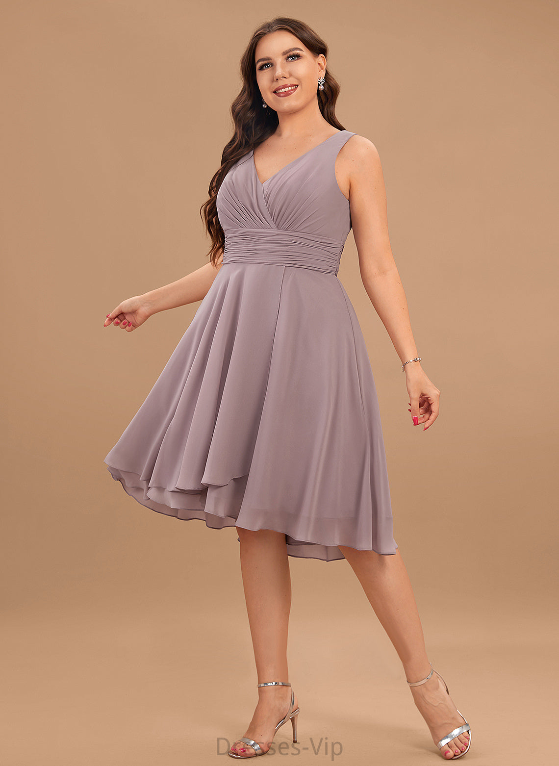 Ruffle Elsa Cocktail V-neck Cocktail Dresses Dress Asymmetrical With A-Line Chiffon