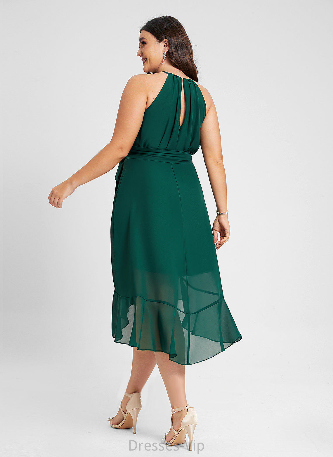 Cocktail Dresses Cocktail A-Line Bow(s) Nathalia Ruffle Dress Neck Scoop With Asymmetrical Chiffon