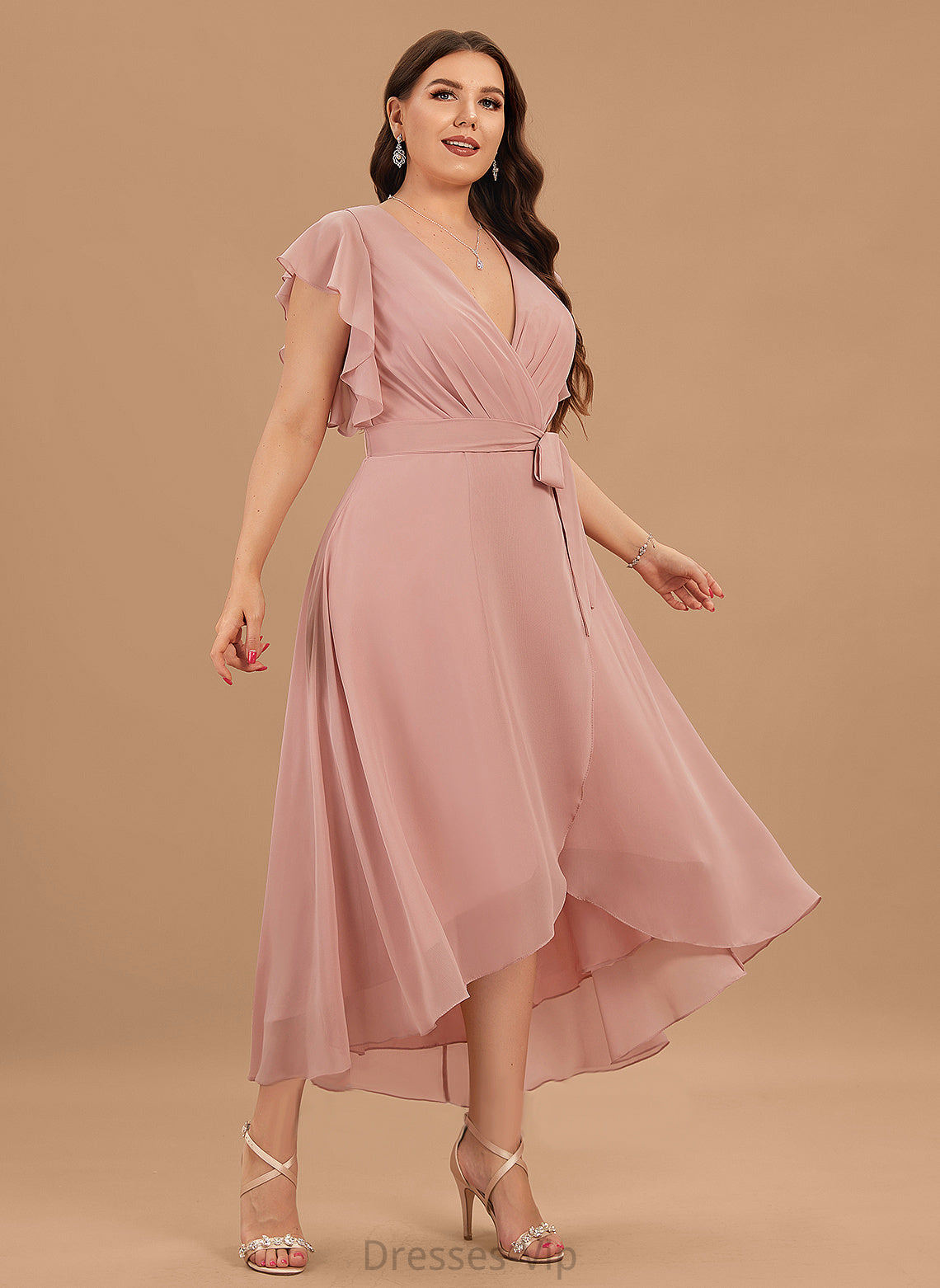 Cocktail Dresses A-Line Chiffon Araceli Ruffle Asymmetrical Dress Cocktail With V-neck