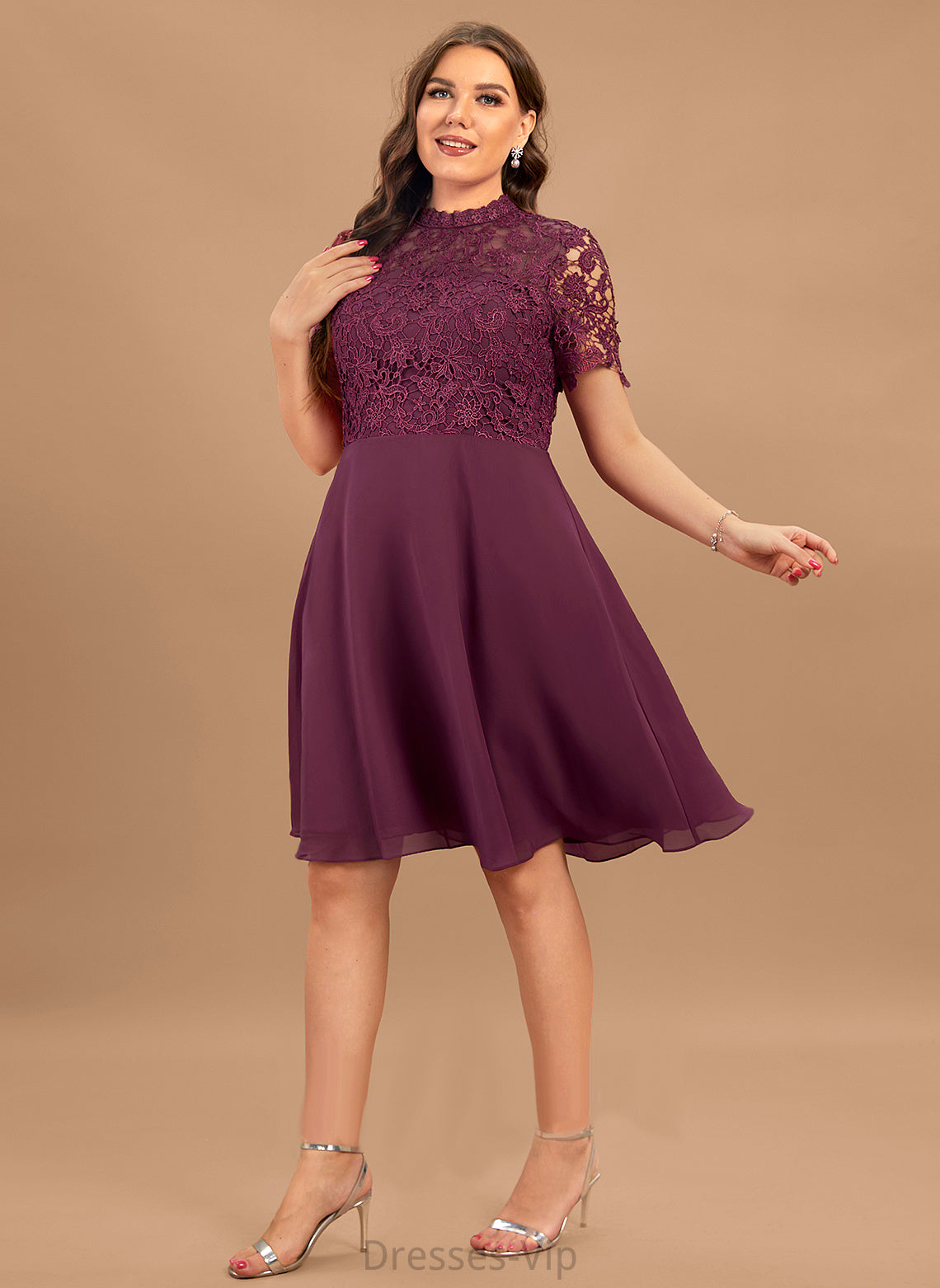 Cocktail Lace A-Line Cocktail Dresses Knee-Length Dress Areli Chiffon Scoop Neck