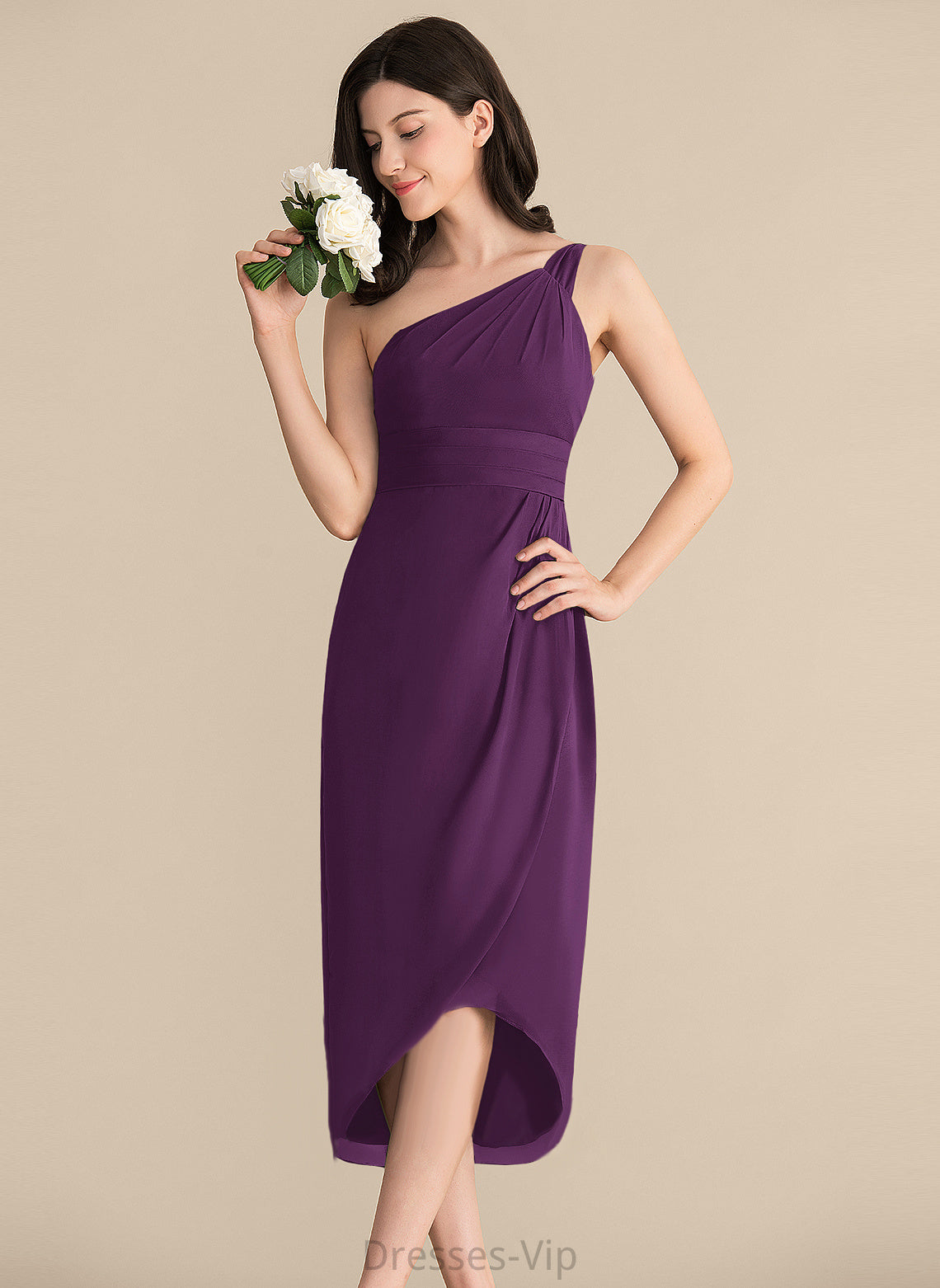 Dress One-Shoulder Asymmetrical Chiffon Cocktail Ruffle Sheath/Column Izabelle With Cocktail Dresses