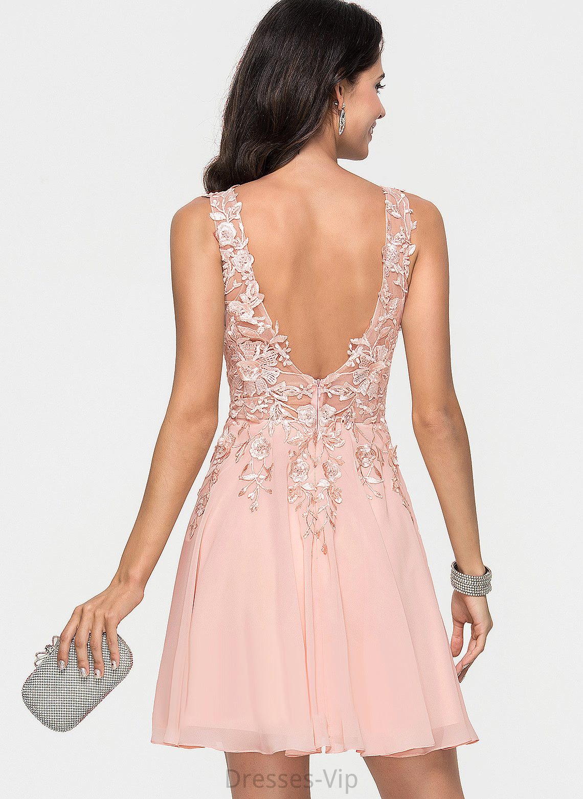 Dress With A-Line Tabitha Homecoming Dresses V-neck Beading Chiffon Lace Short/Mini Homecoming