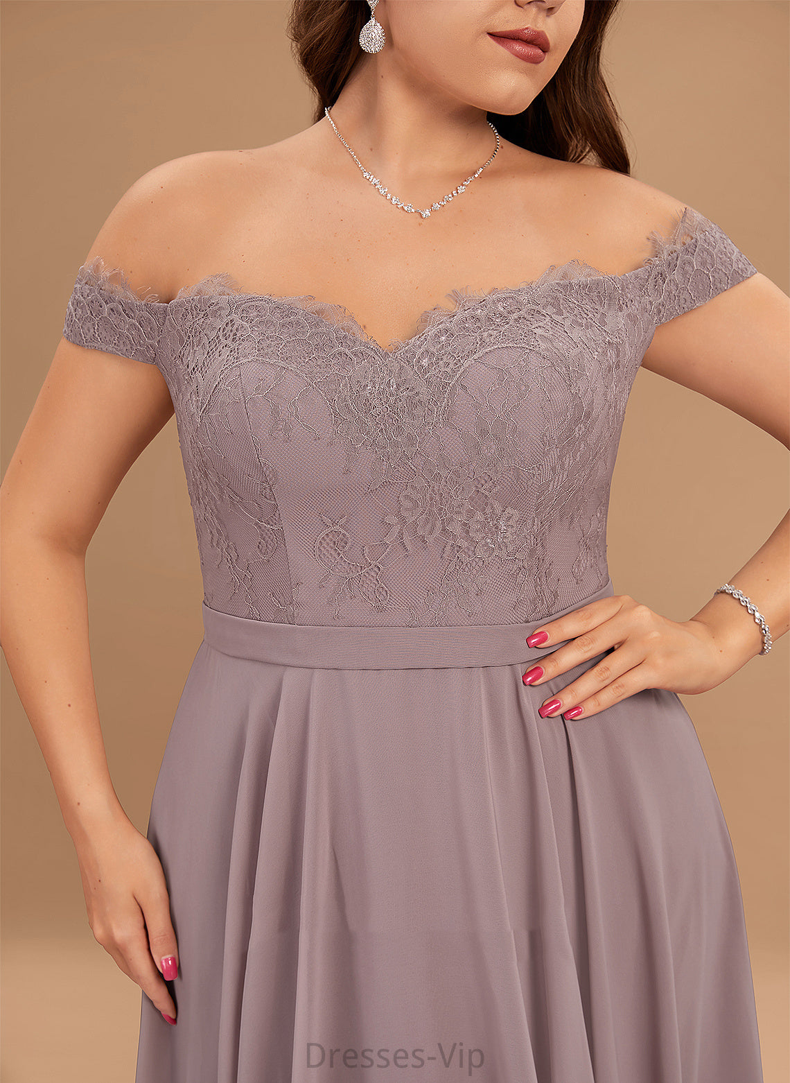 Lace A-Line Fernanda Chiffon Dress Tea-Length Cocktail Dresses Cocktail Beading With Off-the-Shoulder