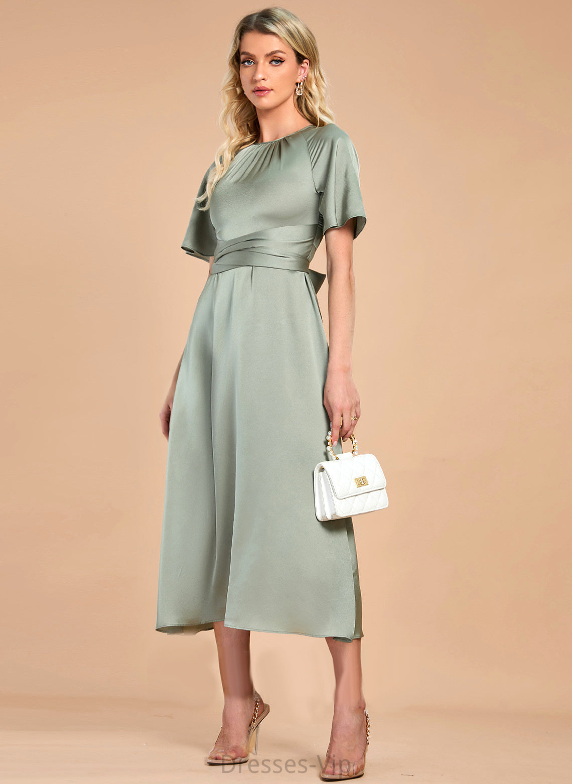 Jazlyn Cocktail Dresses Cocktail Tea-Length A-Line Satin Dress