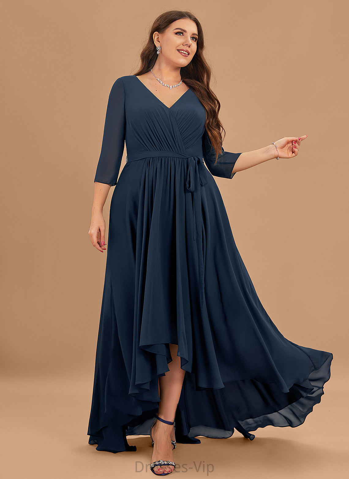 Cocktail V-neck Pleated Cocktail Dresses Asymmetrical A-Line Setlla Dress Chiffon With