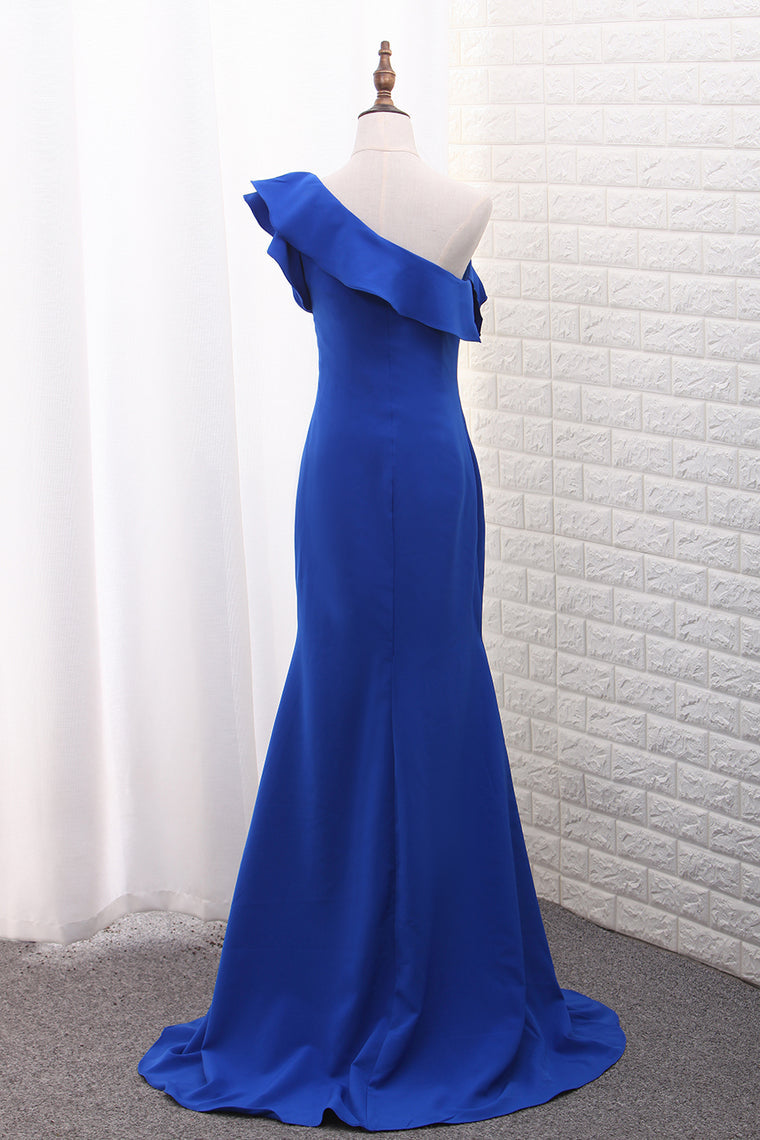 2024 Mermaid Satin One Shoulder Evening Dresses Sweep Train