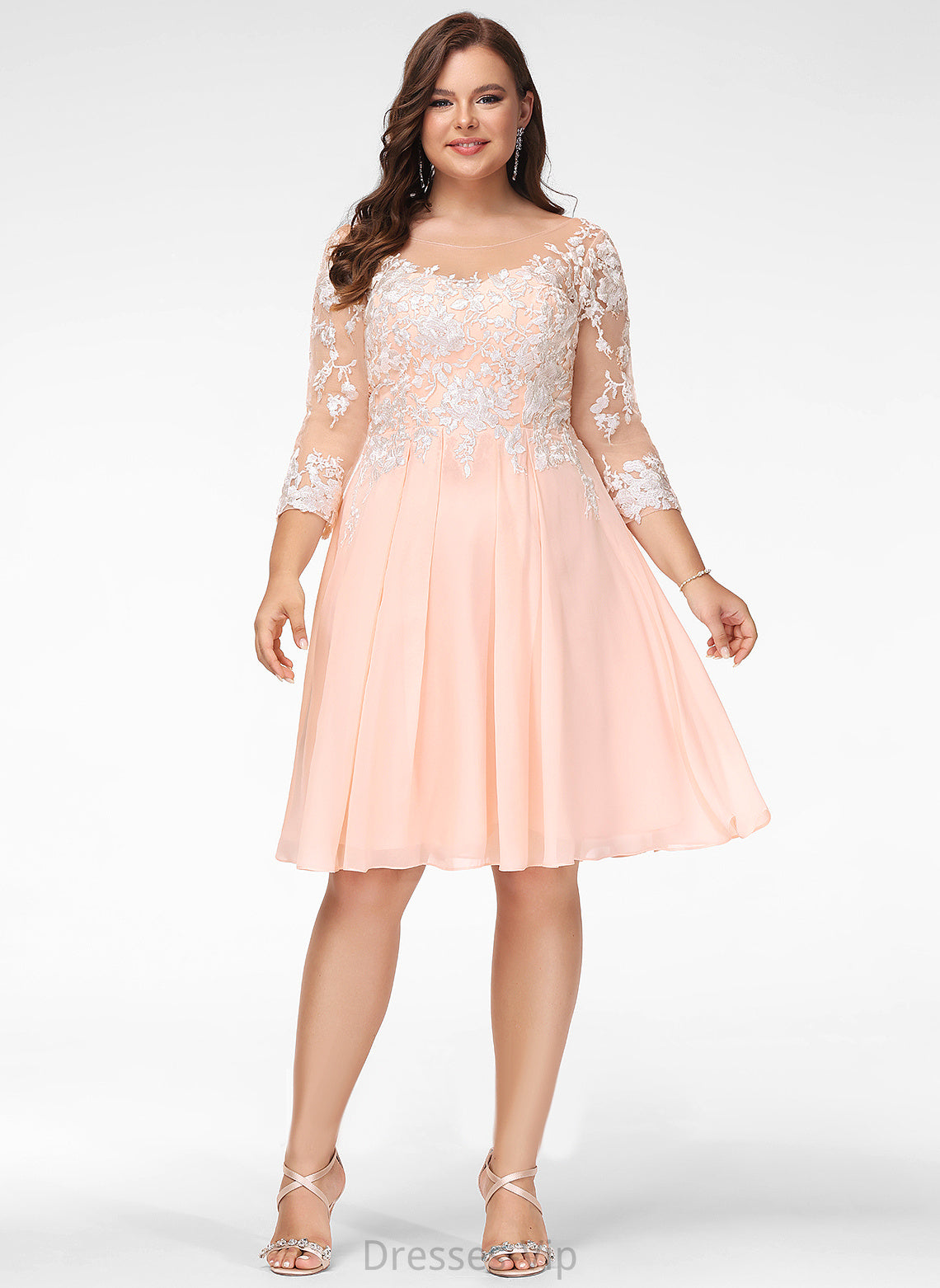 Lace Anika Neck Chiffon Lace Cocktail Dresses Knee-Length Cocktail With Scoop Dress A-Line