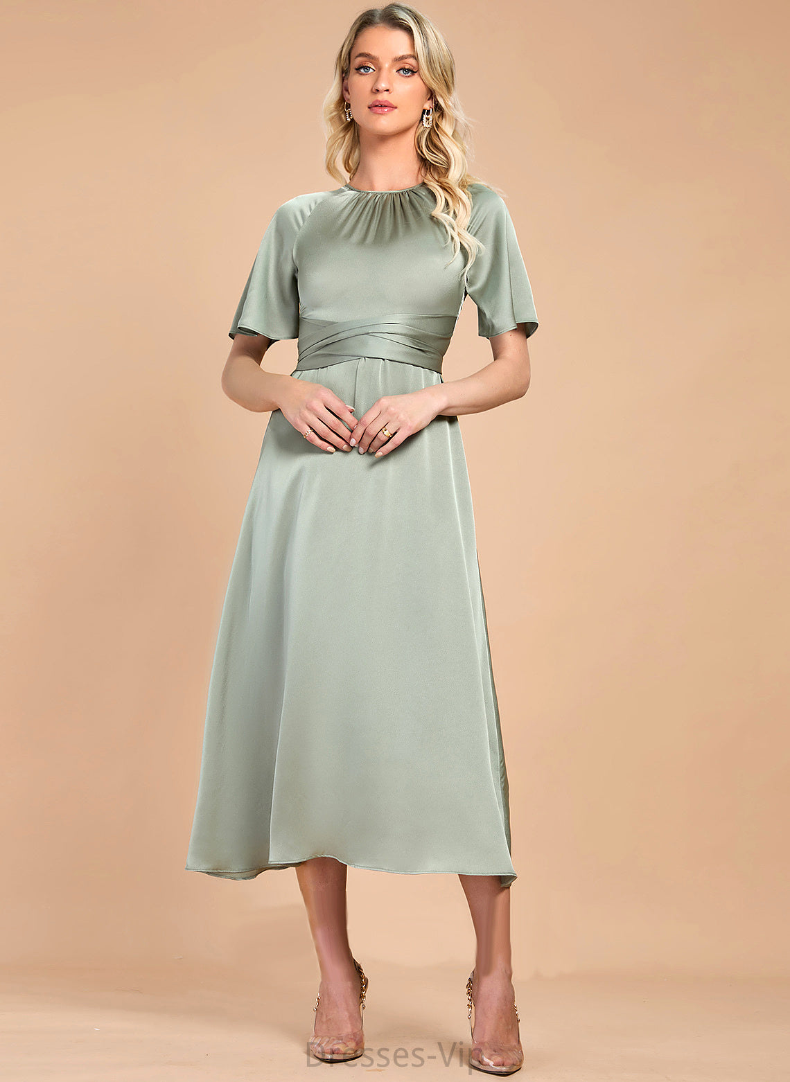 Jazlyn Cocktail Dresses Cocktail Tea-Length A-Line Satin Dress