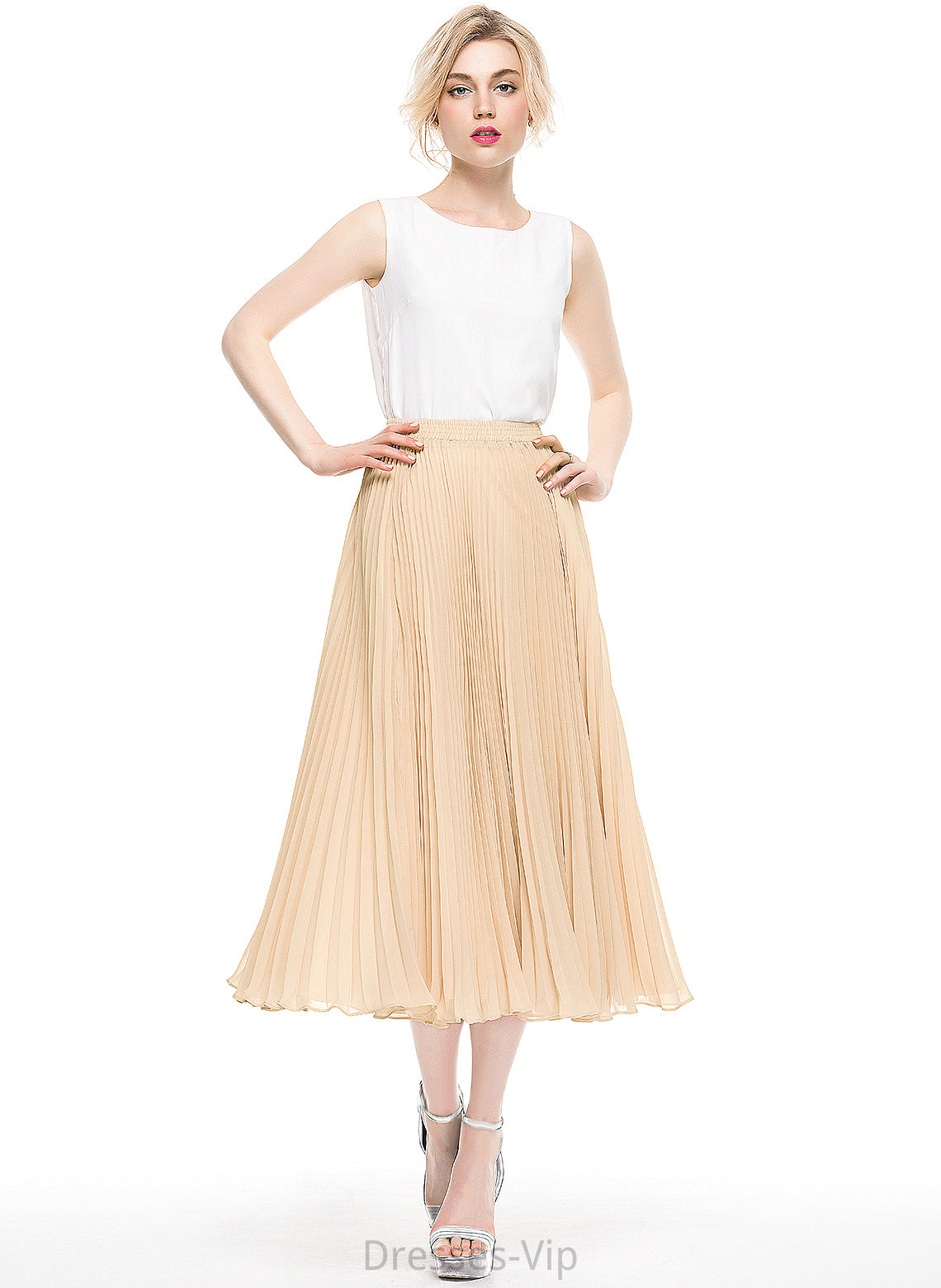 Tea-Length Skirt Cocktail A-Line/Princess With Chiffon Pleated Cocktail Dresses Mckinley