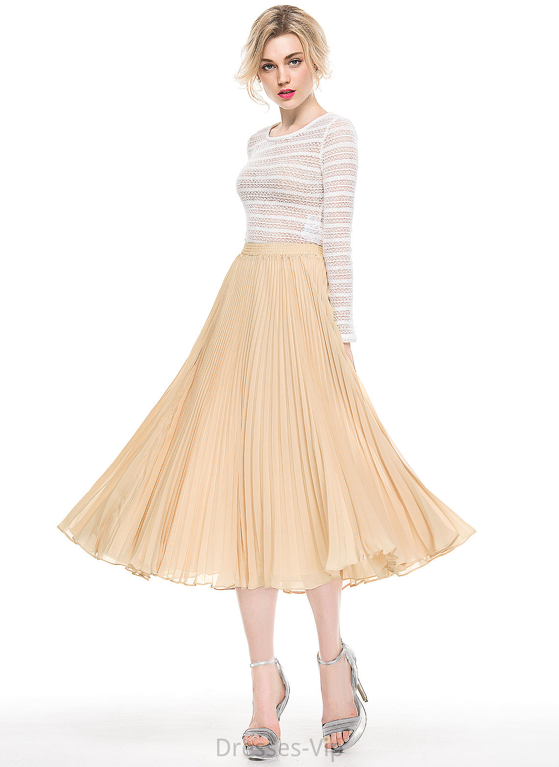 Tea-Length Skirt Cocktail A-Line/Princess With Chiffon Pleated Cocktail Dresses Mckinley