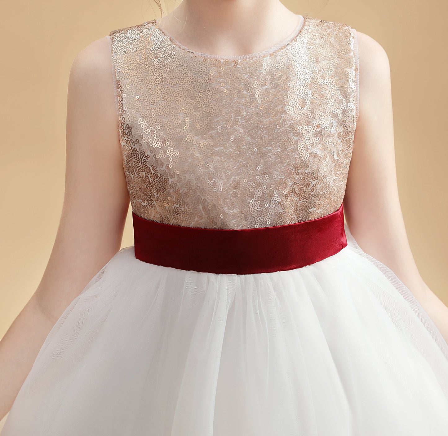 Short Gold Sequins Flower Girl Dresses With White Tulle