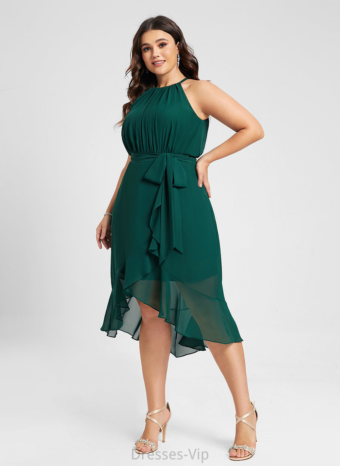 Cocktail Dresses Cocktail A-Line Bow(s) Nathalia Ruffle Dress Neck Scoop With Asymmetrical Chiffon