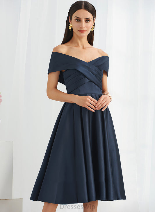 Satin A-Line Pockets With Maisie Dress Off-the-Shoulder Cocktail Dresses Knee-Length Cocktail