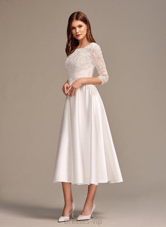 Wedding Dresses Lace Scoop A-Line Wedding Satin Tea-Length Elisabeth Dress