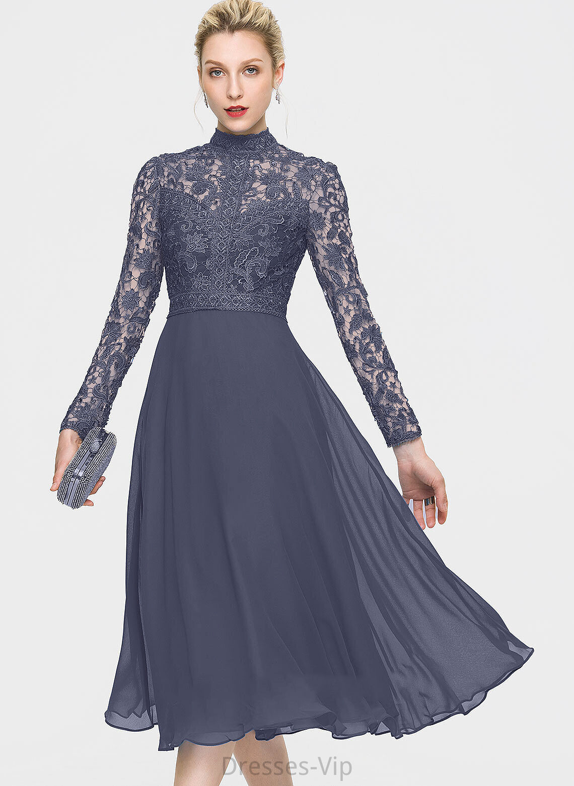 Lace A-Line Cocktail Neck Kyra Dress High Cocktail Dresses Chiffon Tea-Length