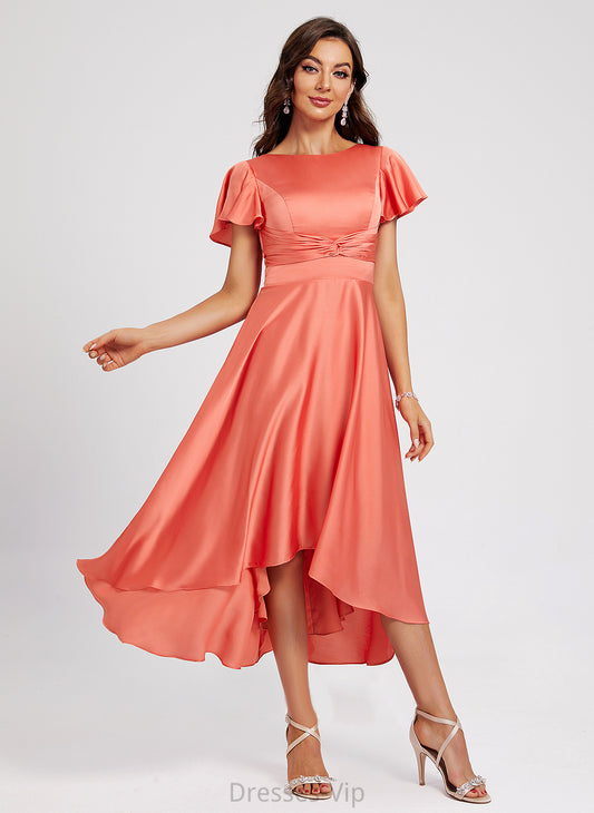 With Scoop Polyester Pleated Asymmetrical Cocktail Cocktail Dresses A-Line Janessa Dress Neck