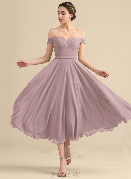 Raina A-Line Homecoming Dresses Dress Off-the-Shoulder Lace Beading With Chiffon Homecoming Tea-Length