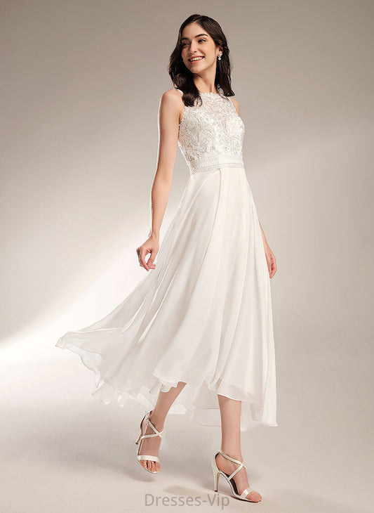 Wedding Tanya Scoop Wedding Dresses Chiffon Lace Asymmetrical A-Line Dress