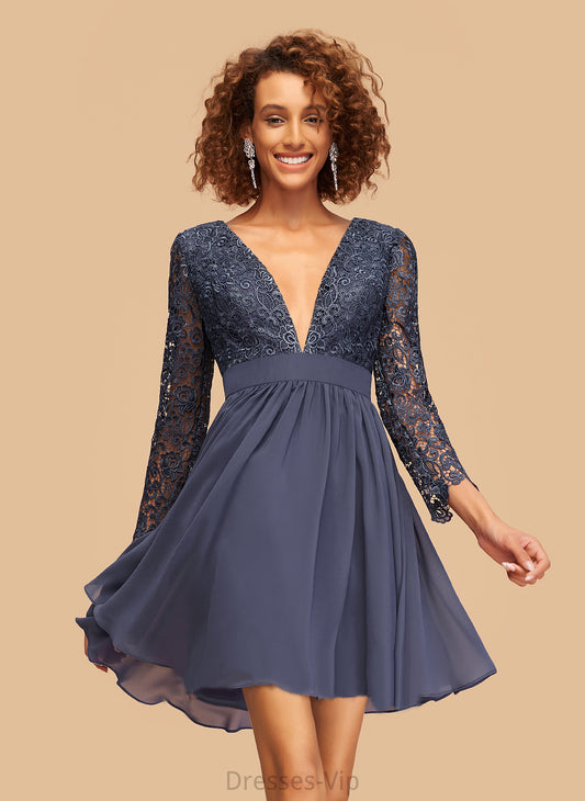 With Dress Chiffon Homecoming A-Line Homecoming Dresses Short/Mini V-neck Tori Lace