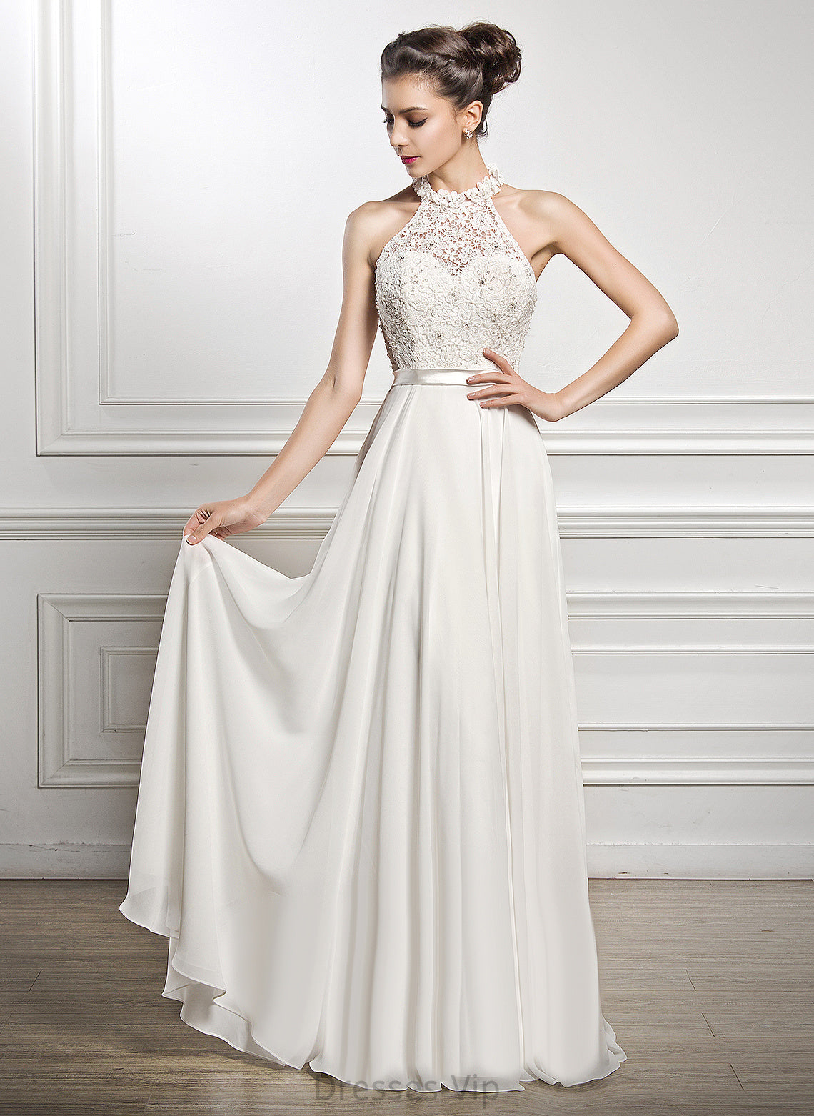 Wedding Dresses Floor-Length With Beading Wedding Chiffon A-Line Arely Lace Sequins Dress