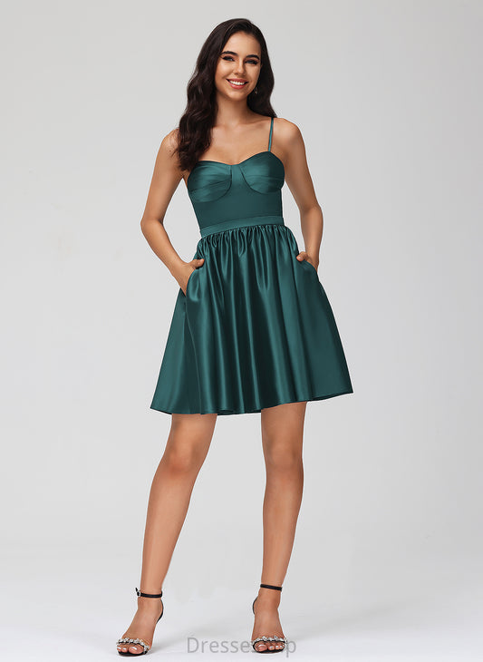 With Pockets Sweetheart Rosalind Homecoming Homecoming Dresses Satin Short/Mini A-Line Dress