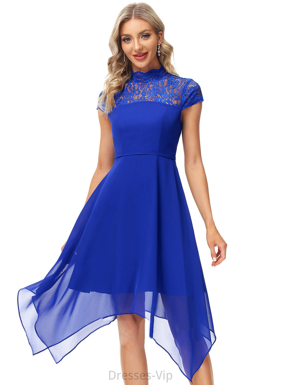 Cocktail Dresses Larissa Cocktail Chiffon High A-Line With Neck Tea-Length Dress Lace