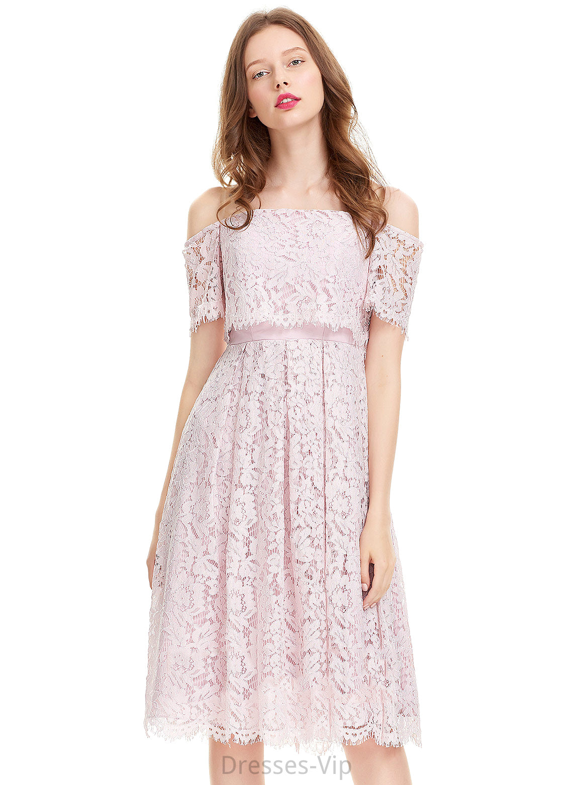 Abbey Dress With Off-the-Shoulder Homecoming A-Line Homecoming Dresses Lace Knee-Length Lace