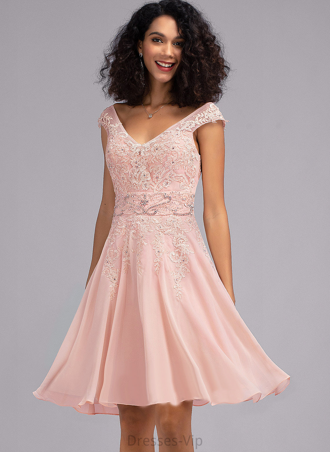 Beading Ciara Dress Cocktail Chiffon Cocktail Dresses With Lace Lace V-neck A-Line Knee-Length