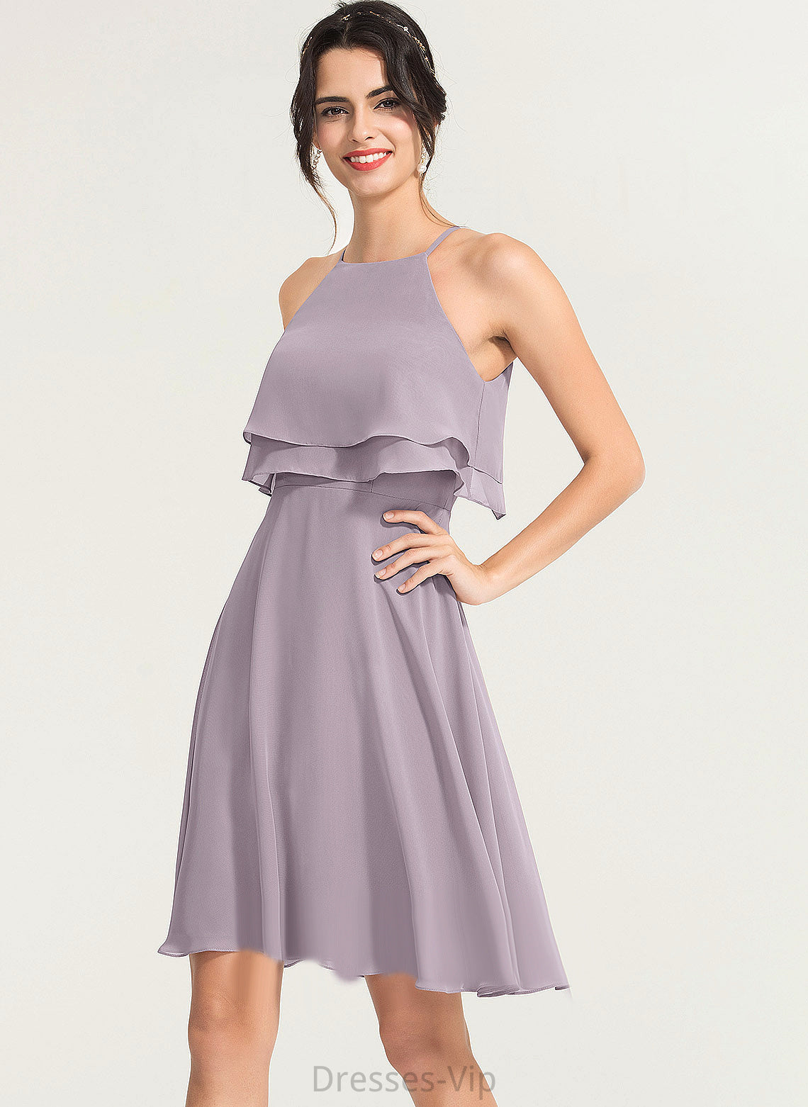 Dress Square Chiffon Knee-Length Cocktail Dresses Cocktail A-Line Nevaeh Neckline