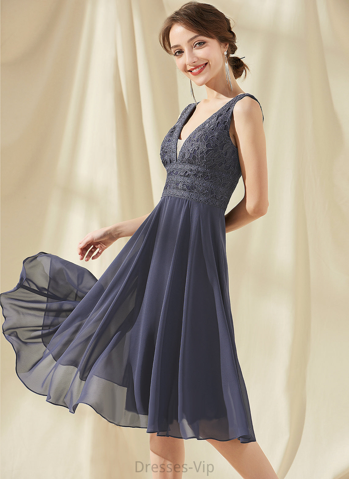 Lace Homecoming Dresses Dress V-neck Jemima A-Line Knee-Length Chiffon Homecoming