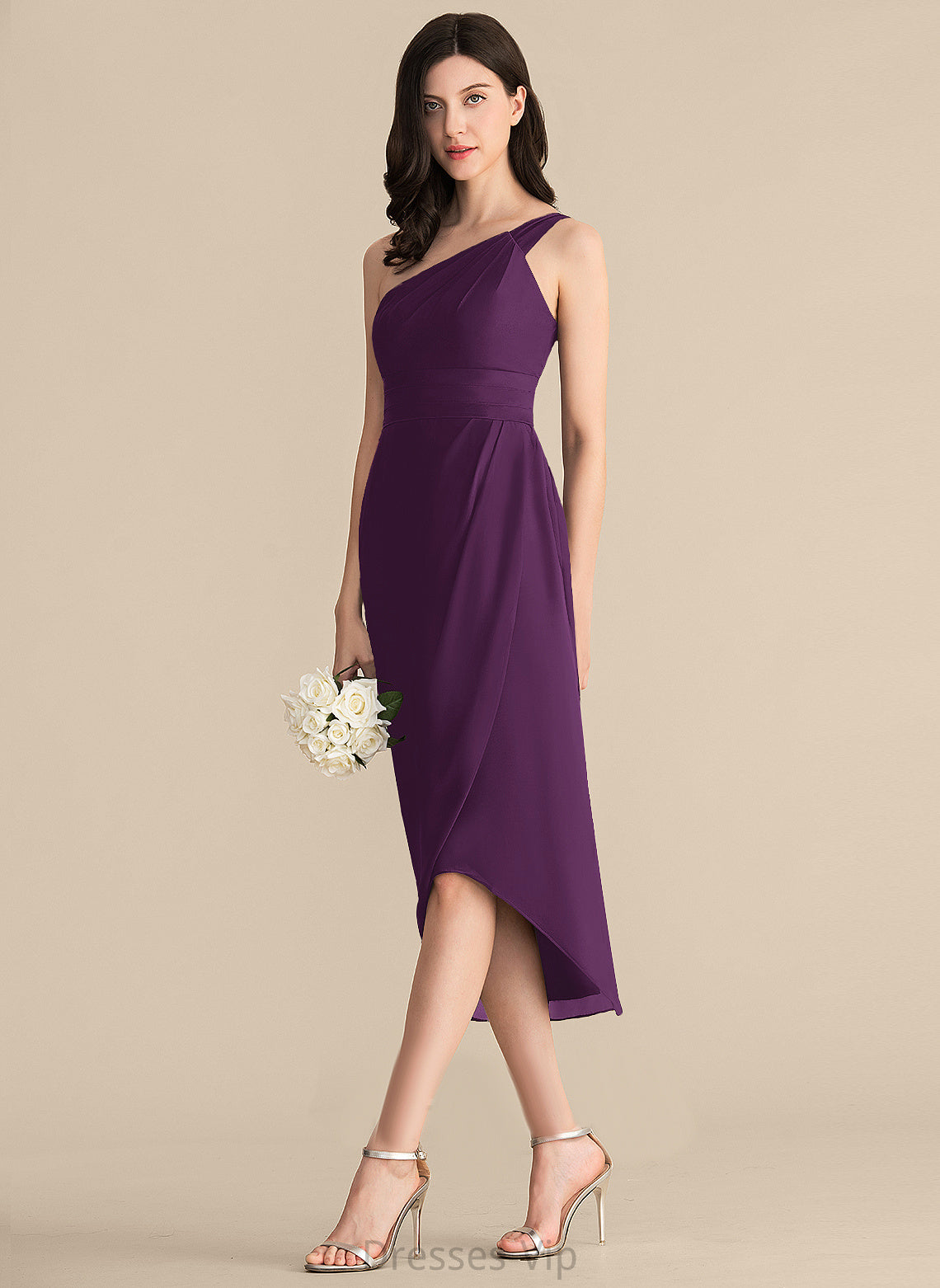 Dress One-Shoulder Asymmetrical Chiffon Cocktail Ruffle Sheath/Column Izabelle With Cocktail Dresses