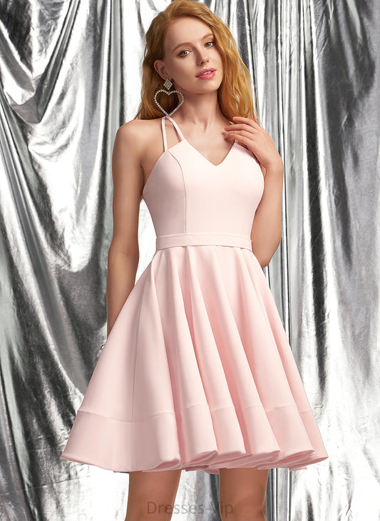 Crepe Short/Mini Homecoming A-Line Dress V-neck Stretch Nylah Homecoming Dresses