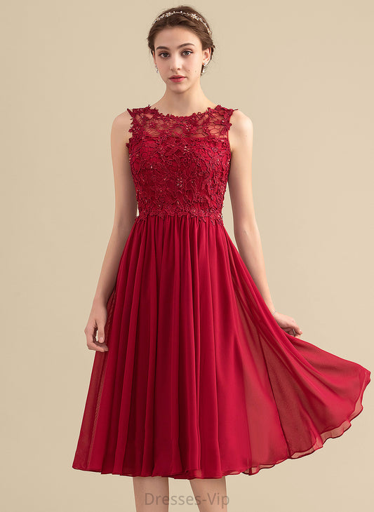 Neck Beading Knee-Length Lace Homecoming Dresses Chiffon Dress Homecoming Scoop Lace With A-Line Ariel