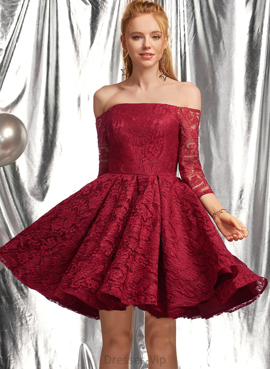 Lace Short/Mini Homecoming Dresses Off-the-Shoulder With A-Line Homecoming Dress Ruffle Aliyah