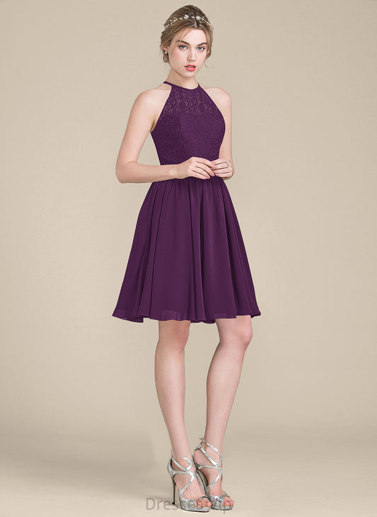 Lace Cocktail Dresses Cocktail Chiffon Knee-Length Alexandra Scoop A-Line Neck Dress