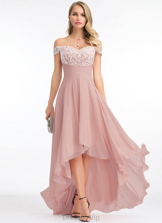 Dress Asymmetrical Alyson Chiffon Off-the-Shoulder A-Line Wedding Dresses Pleated Wedding Lace With