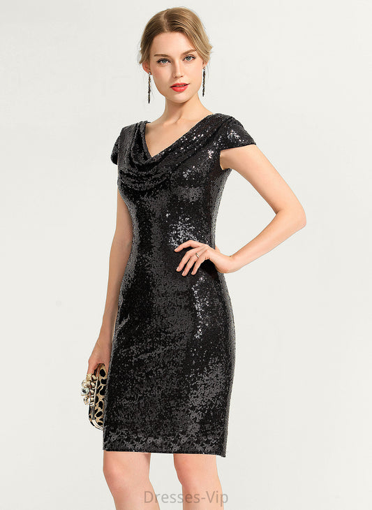 Cowl Cocktail Knee-Length Cocktail Dresses Dress Sequined Neck Kierra Sheath/Column