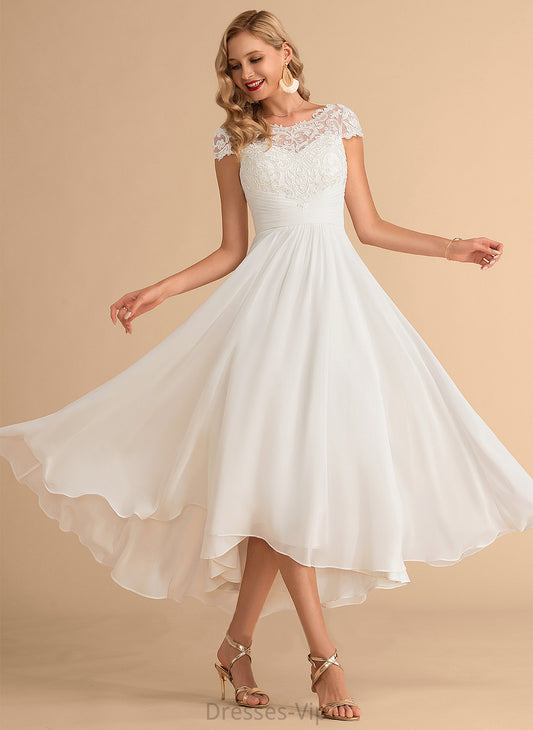 Amy Asymmetrical A-Line Scoop Lace Dress Chiffon Wedding Wedding Dresses