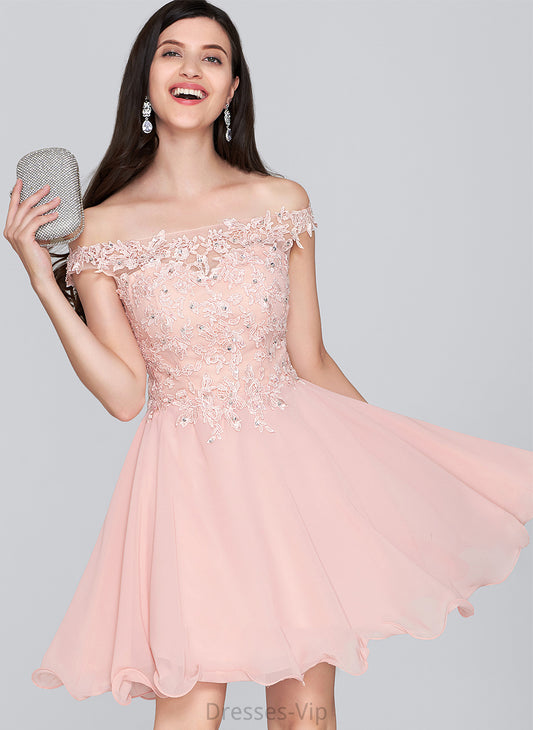 Off-the-Shoulder Chiffon Short/Mini Homecoming Dresses A-Line Beading Homecoming Dress With Paulina Lace